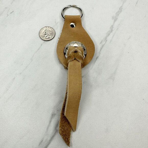 Soft Brown Leather Fringe Western Concho Boho Keychain Keyring - Picture 3 of 9